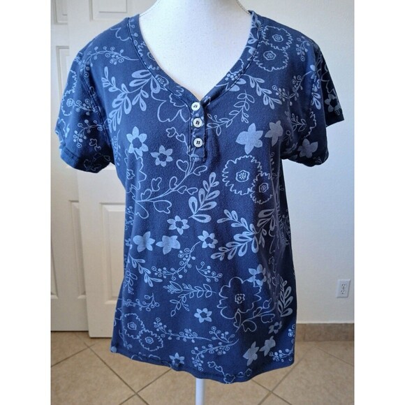 Fresh Produce Women’s Top Blouse  Small Blue Floral Print Short Sleeve - Picture 1 of 13